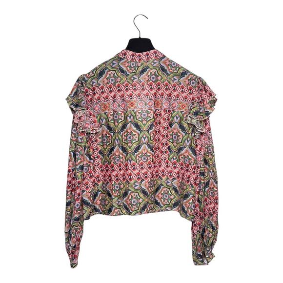 Chufy Kathmandu Heights Cotton Silk Dilli Blouse Deena Blue Boho Print Small - Picture 3 of 9